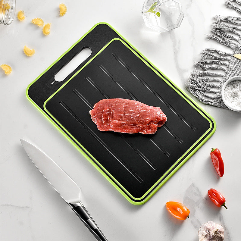 Defrosting Cutting Board  with Knife Sharpener in use